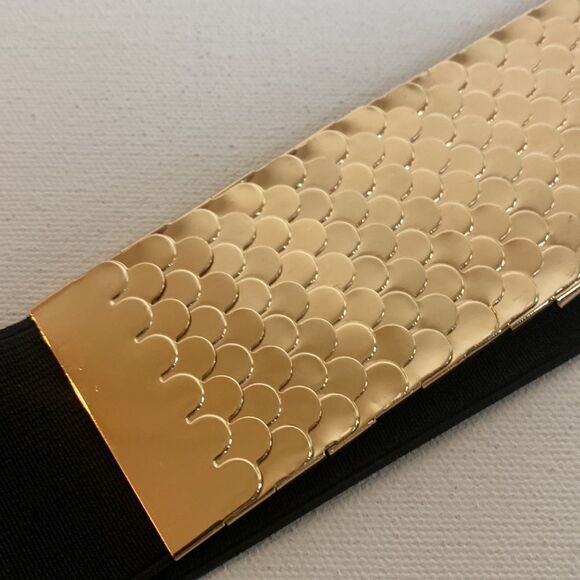 NEW Gold Fish Scale With Black Elastic Belt - Picture 1 of 4